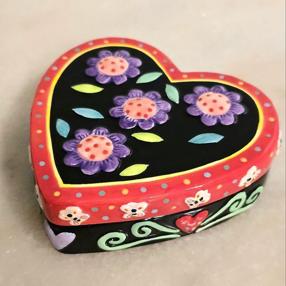 Heart Shaped Floral Ceramic Custom Trinket Box Handpainted